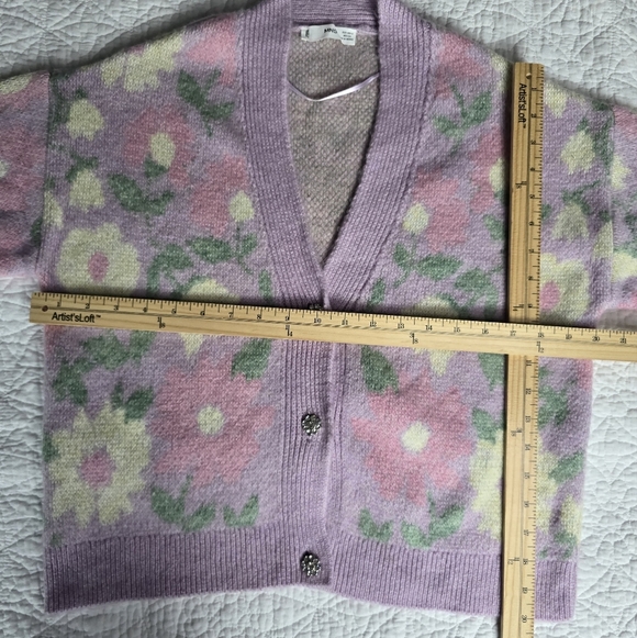 Mango Pastel Floral V-Neck Jewel Button Cardigan - Purple - Picture 12 of 13